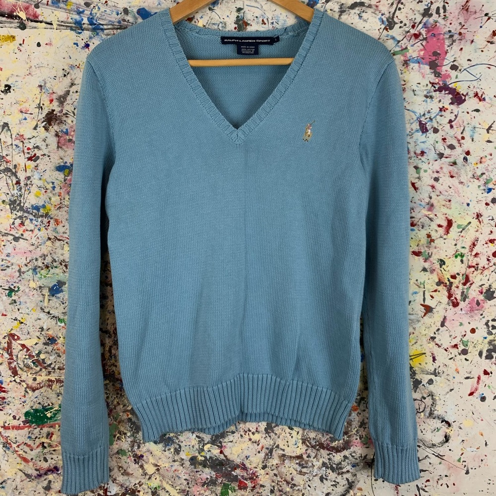 Ralph Lauren Sport Blue Cotton V-neck Sweater
